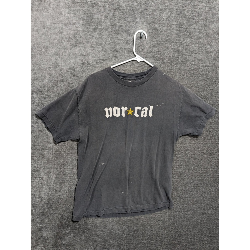 NHS Nor Cal Graphic T-Shirt Faded Black Gothic Font Yellow Star Mens XL 1816